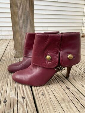 Nine West Burgundy Fold-Down Cuff Ankle Booties